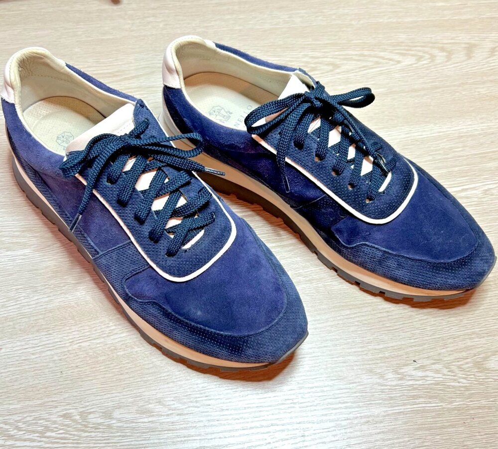 Brunello Cucinelli Sneakers Low Trainers Running Mens Size 11 EU 44 Blue Suede